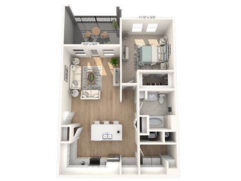Floor plan for 1 bed, 1 bath, 860 sqft